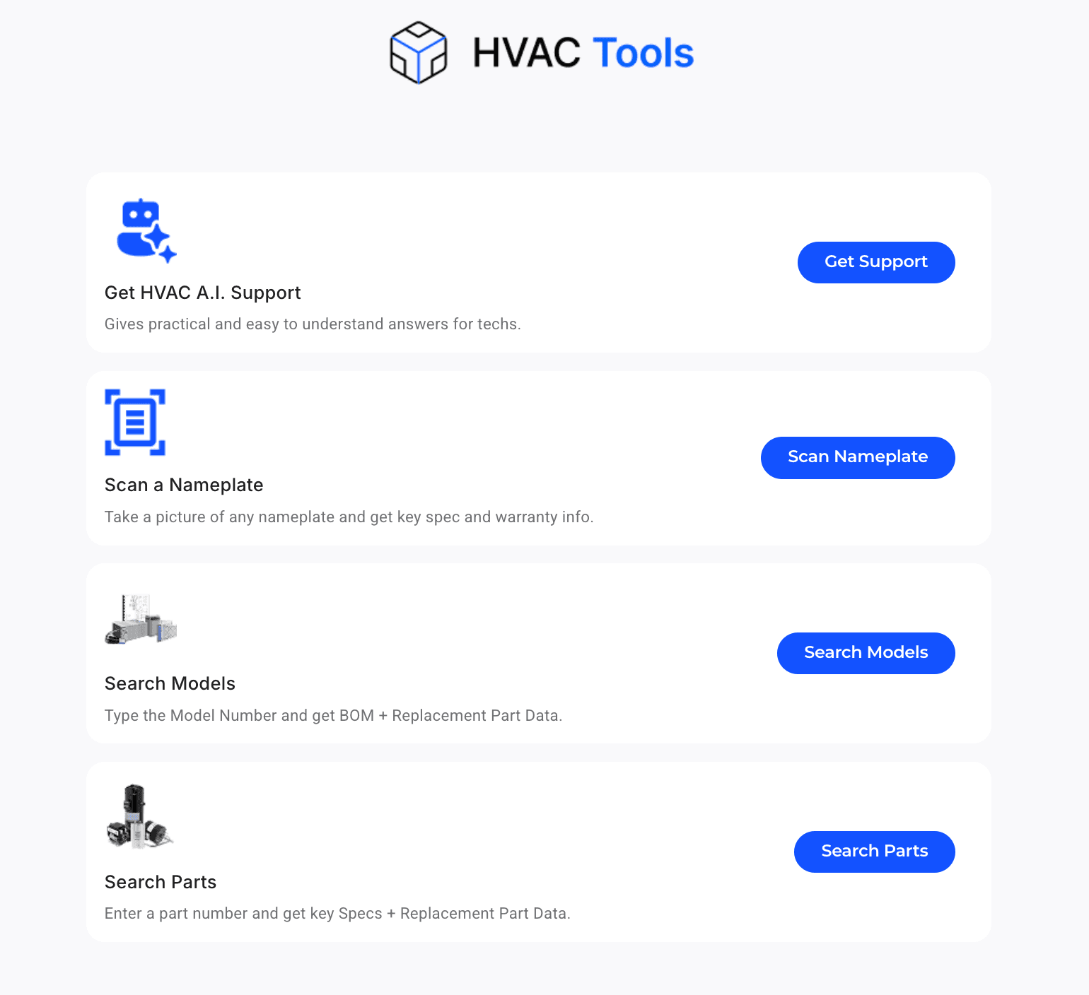 HVAC Tools Main Menu