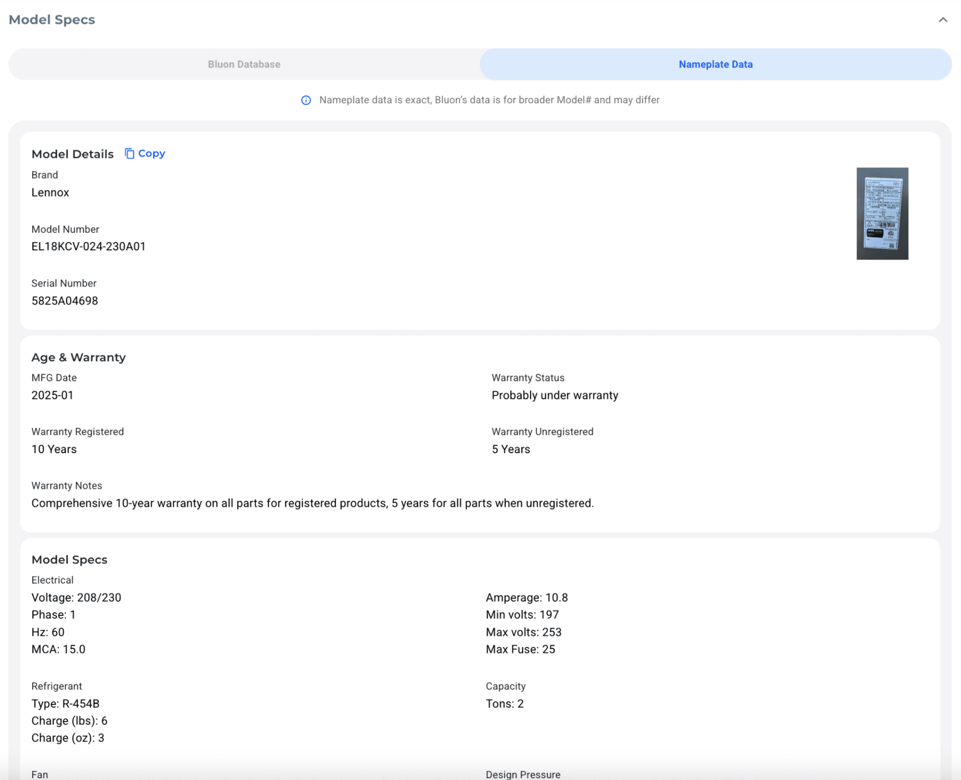 Model Detail with Scan Specs